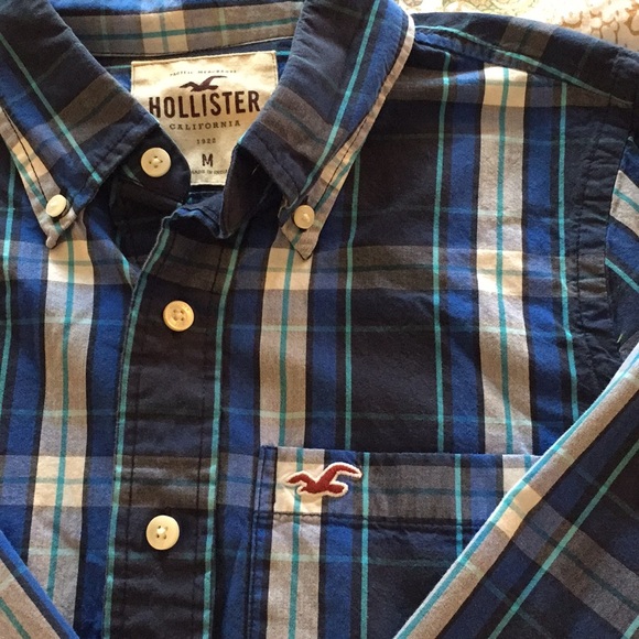 Hollister plaid blue button down shirt size med - Picture 2 of 3